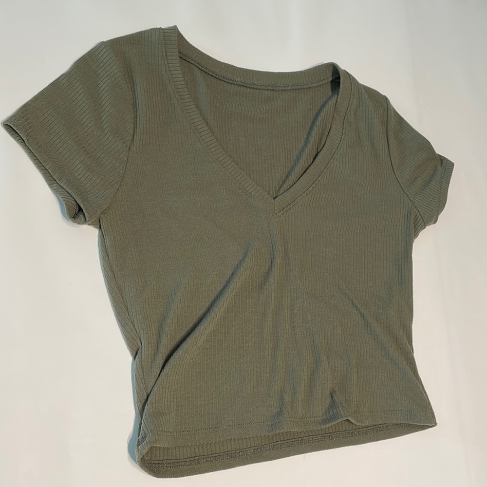 Ribbed Cropped Army Green Top